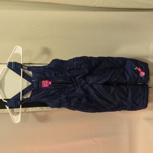 Girls Pink Platinum Navy Blue Snow Bib Snow Suit 2T Flower Embroidery On Cuff